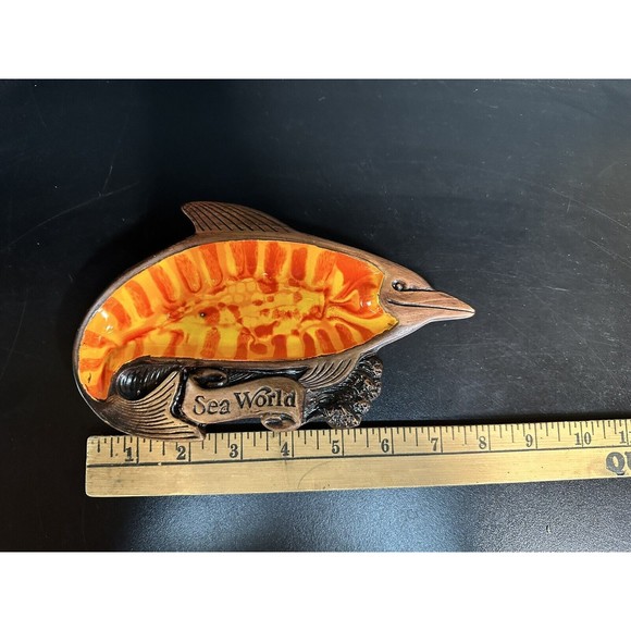 Vtg Sea World Orange Glazed Sword Fish Tray/Bowl Souvenir Faux Wood - Picture 2 of 4